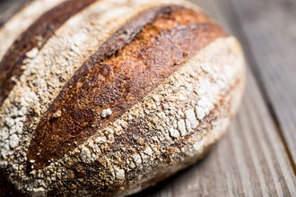 Close-up shot of artisan sourdough bread. 